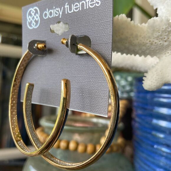 Gold Etched C Hoops Daisy Fuentes Fashion Earrings $16ea / 3 for $25 - Picture 1 of 8